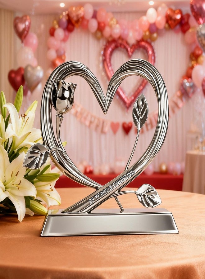 EVA murmure 25th Wedding Anniversary Heart Unique Gifts Idea for Couple or Parents - Willow Branch Heart and Flower Metal Sculpture, Elegant Heart Table Top Decoration Gift for Her and Him - Image 5
